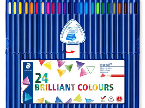 Caixa de 24 lápis de cor Staedtler Ergosoft triangulares com estojo stand-up
