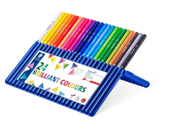 Caixa de 24 lápis de cor Staedtler Ergosoft triangulares com estojo stand-up