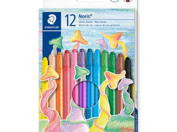 Lápis de cera retrátil 12 cores com protetor plástico giratório