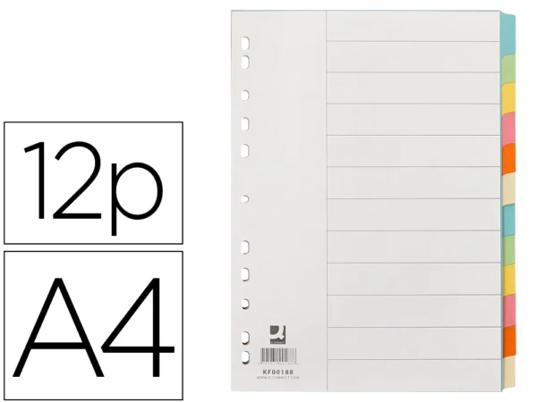 SEPARADOR DE CARTOLINA DIN A4 1-12 PESTANAS