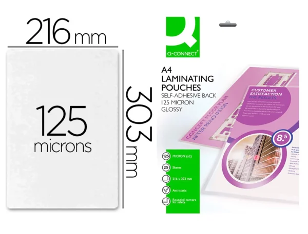 Bolsas de plastificação A4 Q-Connect autocolantes 125 micras.