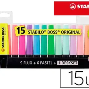 MARCADOR FLUORESCENTE STABILO BOSS 70 BLISTER DE 15 UNIDADES CORES SORTIDAS