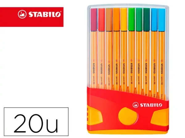 Marcador stabilo ponta de fibra point 88 cor parade estojo de 20 marcadores.