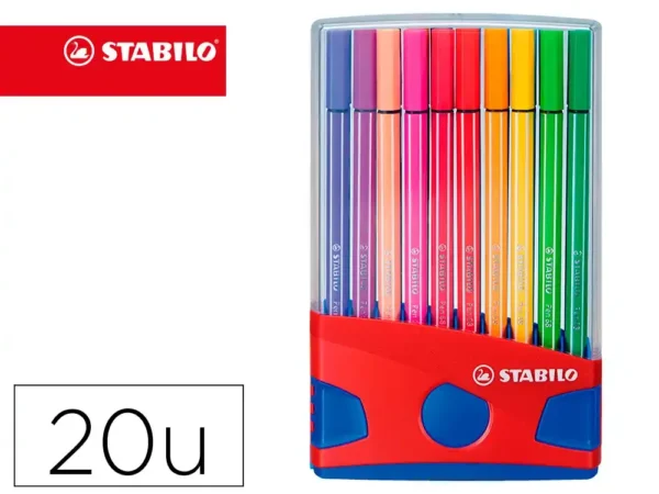 Marcador stabilo pen 68 ponta de fibra cor parade estojo de 20 marcadores.