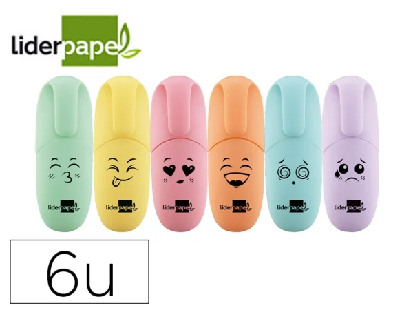 Marcador fluorescente mini liderpapel estojo de 6 unidades cores sortidas pastel.