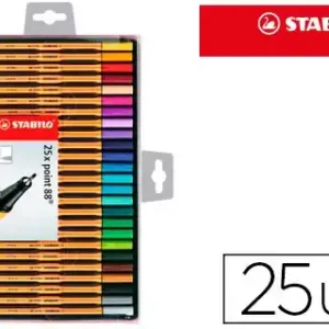 Marcador stabilo ponta de fibra point 88 estojo de 25 cores sortidas.