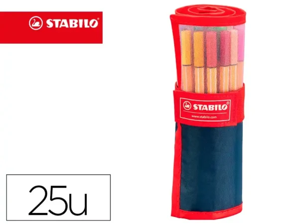 Marcador stabilo ponta de fibra point 88 estojo roller set de 25 cores sortidas.
