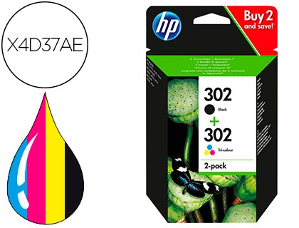 Pack de tinteiros HP 302 originais preto e de cores para impressora