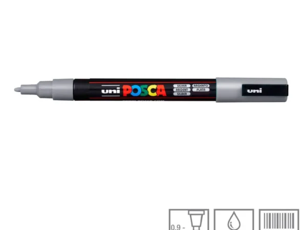 POSCA Marcador PC-3M Ponta Redonda Fina 0,9 a 1,3 mm Prata (26)