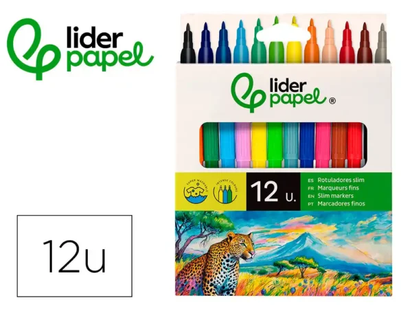 Marcador liderpapel feltro slim caixa 12 cores.