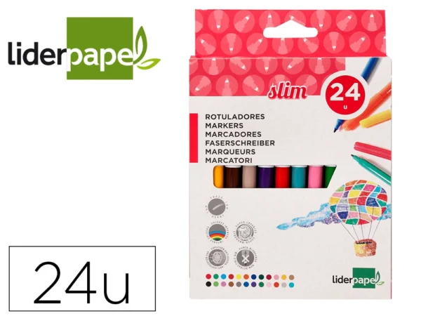 Marcador liderpapel feltro slim caixa 24 cores.