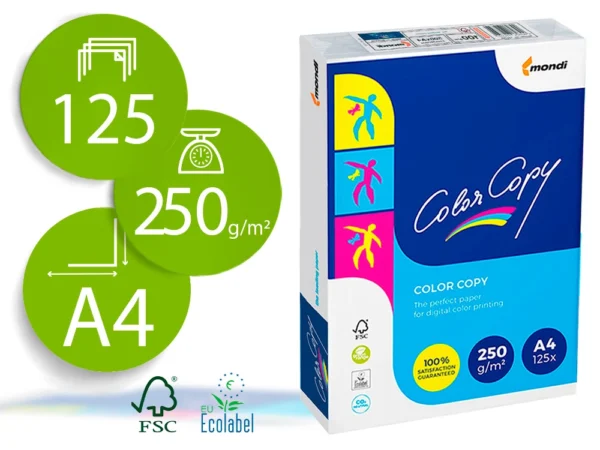 Papel color copy brilhante din a4 250 gr embalagem de 125 folhas.