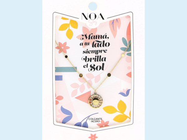Colar Sol em Aço Dourado“Mãe,Contigo o sol está sempre a brilhar"