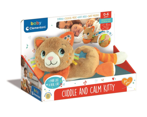 Gato de peluche para adormecer bebé com movimento de respiração na barriga