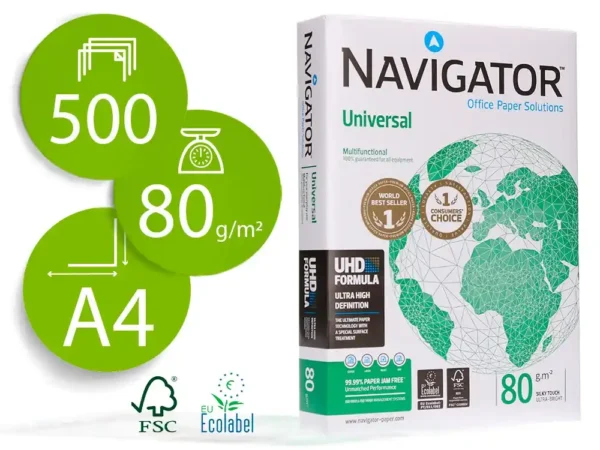 PAPEL FOTOCOPIA NAVIGATOR DIN A4 80 GR EMBALAGEM DE 500 FOLHAS - Image 1