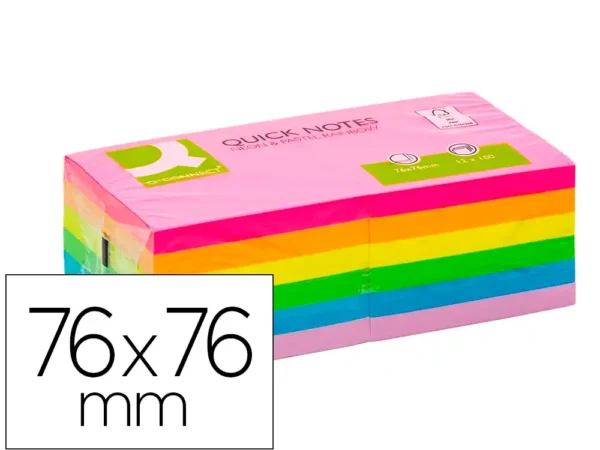 BLOCO DE NOTAS ADESIVAS 76X76 MM FSC CORES NEON E PASTEL SORTIDAS