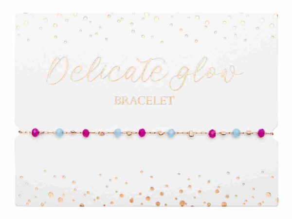 Pulseira "Delicate Glow" - aço inoxidável banhado a ouro rosa - Rosa-Turquesa