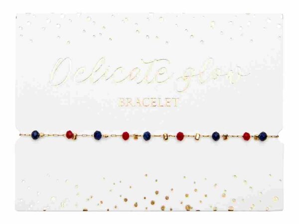 Pulseira "Delicate Glow" - aço inoxidável banhado a ouro - Vermelho-Azul