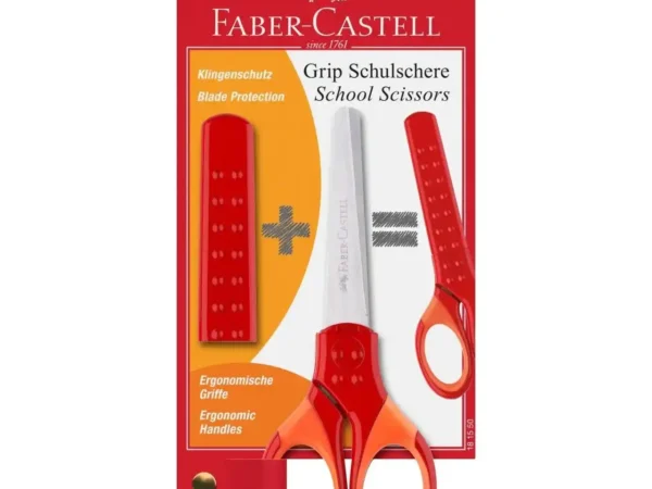 Tesoura Grip Faber-Castell com Pontas Arredondadas - Vermelha