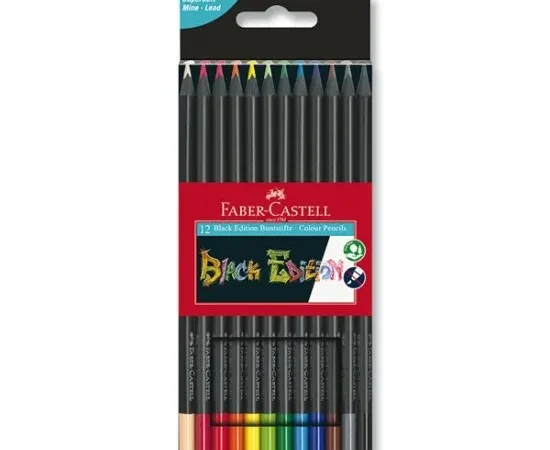 Caixa de lápis de cor Faber-Castell Black Edition com doze unidades sobrepostos. 4005401164128