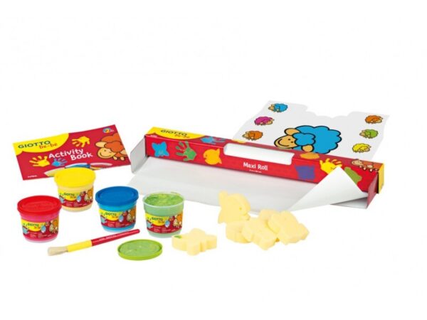 kit de pintura de dedos giotto be-be com tintas e rolo de papel