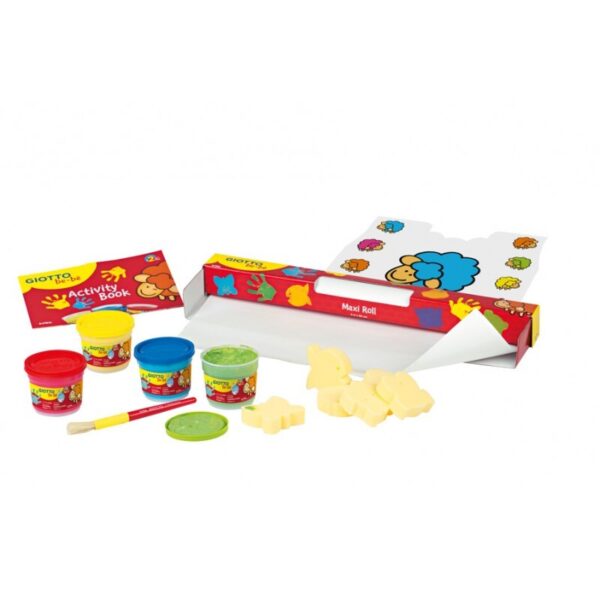 kit de pintura de dedos giotto be-be com tintas e rolo de papel