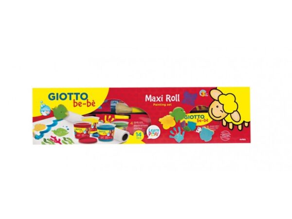 kit de pintura de dedos giotto be-be com tintas e rolo de papel