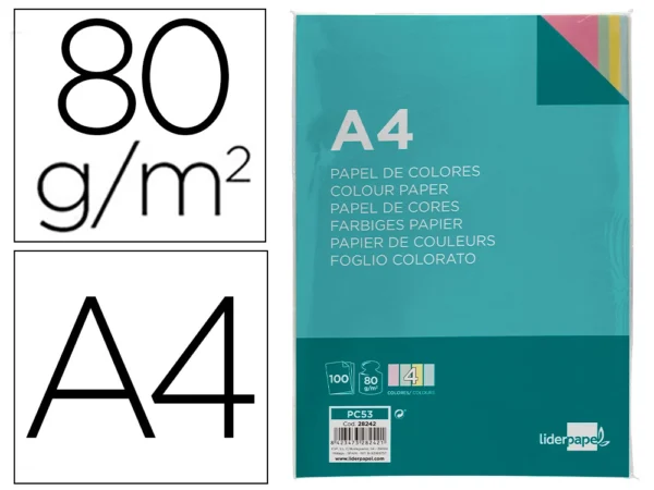PAPEL DE COR LIDERPAPEL DIN A4 80 GR EMBALAGEM DE 100 FOLHAS
