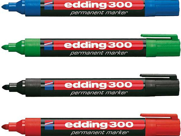 Marcador permanente Edding 300 de cor ponta redonda."