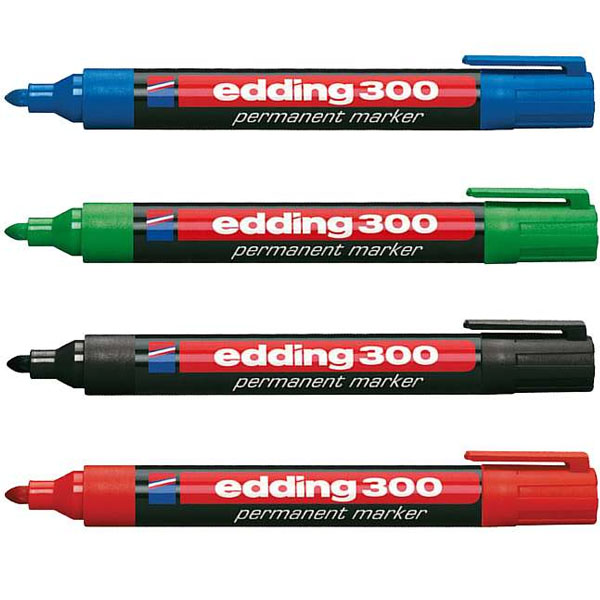 Marcador permanente Edding 300 de cor ponta redonda."