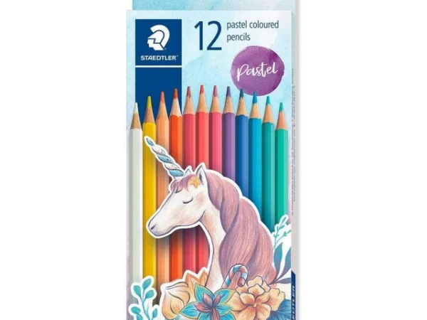 Lápis pastel 12 cores, material de desenho profissional, lápis hexagonal Staedtler, tons pastel para desenho.