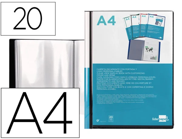 Capa de catálogo Liderpapel A4 azul com 20 bolsas e capa personalizável"