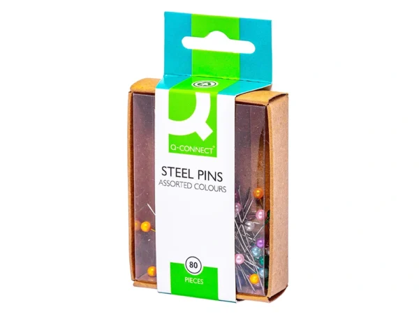Caixa de 80 pinos apontadores coloridos Q-CONNECT para mapas e escritório."