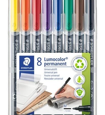 Conjunto de Canetas Staedtler Lumocolor 317 WP8 – Estojo com 8 Cores Traço Fino (M) 4007817310472