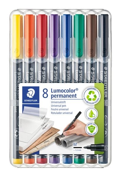 Conjunto de Canetas Staedtler Lumocolor 317 WP8 – Estojo com 8 Cores Traço Fino (M) 4007817310472