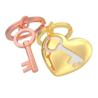 O Porta-chaves Coração e Chave Metalmorphose apresenta um pendente em formato de coração dourado ao lado de uma chave rosa dourada. Além disso, o Porta-chaves Coração e Chave Metalmorphose destaca-se pelo encaixe perfeito entre as duas peças de metal polido.