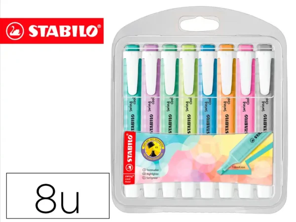 Estojo de marcadores STABILO Swing Cool Pastel com 8 unidades para escritório e estudos.