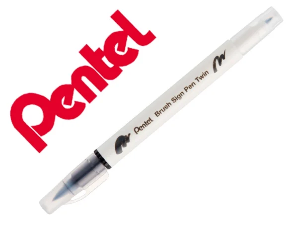pincel-pentel-brush-sign-pen-ponta-dupla-preto papelaria veloso