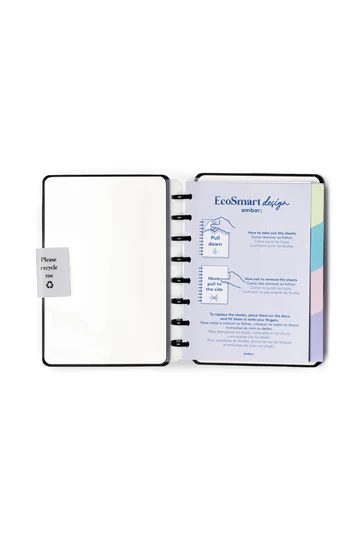 Caderno inteligente de discos Ambar EcoSmart A5 com capa preta e cinta de cartão