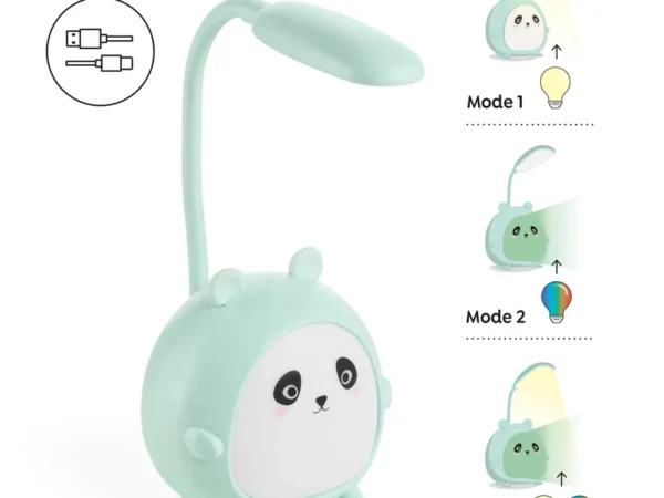 Lâmpada LED Infantil Panda Verde carregamento USB