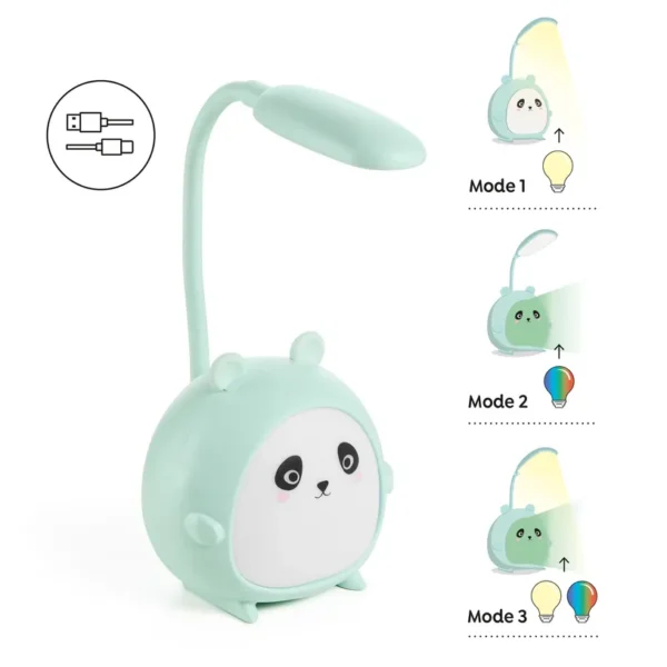 Lâmpada LED Infantil Panda Verde carregamento USB