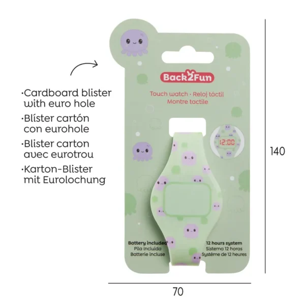 Relógio Digital Infantil Polvo lilás em silicone com padrão de polvos fofos
