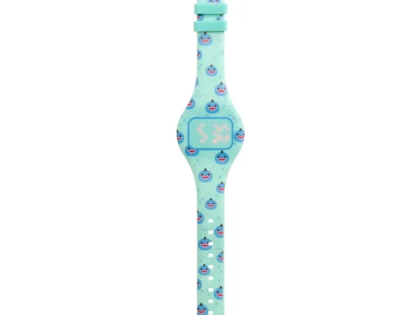 Relógio infantil tubarão digital com pulseira de silicone azul turquesa
