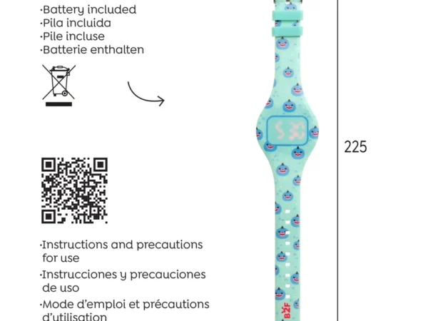 Relógio infantil tubarão digital com pulseira de silicone azul turquesa