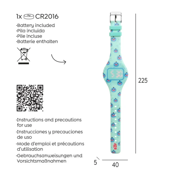 Relógio infantil tubarão digital com pulseira de silicone azul turquesa