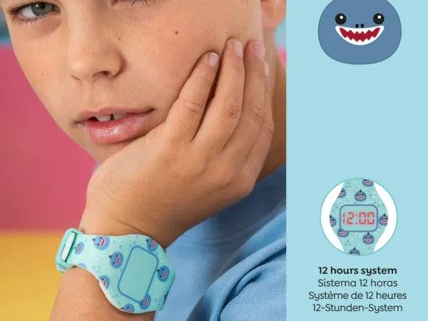 Relógio infantil tubarão digital com pulseira de silicone azul turquesa