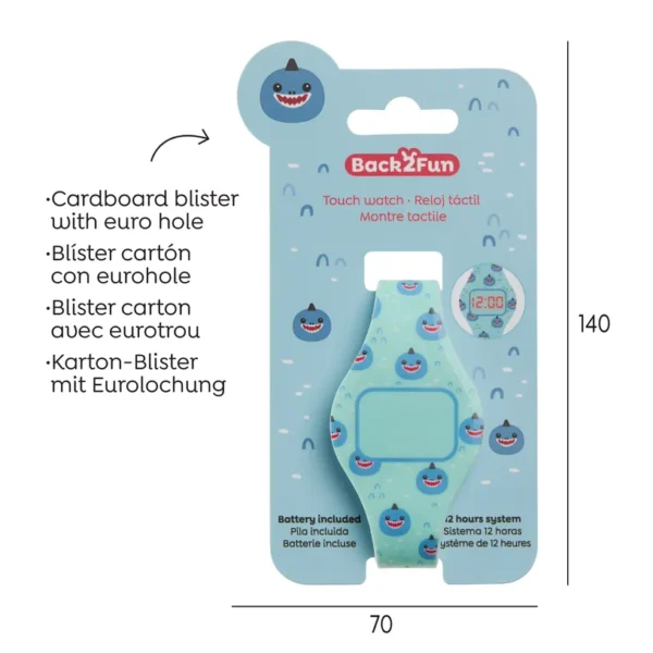 Relógio infantil tubarão digital com pulseira de silicone azul turquesa