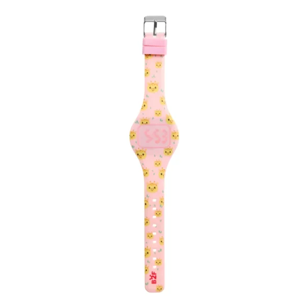 8422593134016 Relógio digital infantil de silicone rosa com padrão de girafas amarelas