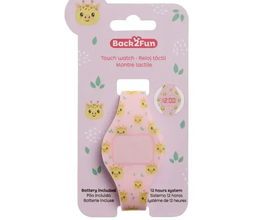 Relógio digital infantil de silicone rosa com padrão de girafas amarelas
