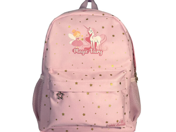Compre a Mochila Escolar Magic Fairy Rosa com estampado de fada e unicórnio. Confortável, resistente e espaçosa. Ideal para a escola. Garanta já a sua!